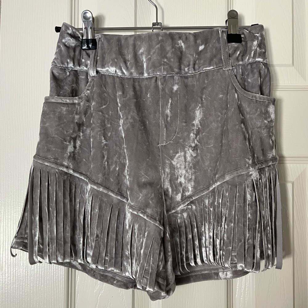 Crazy train fringe velvet shorts